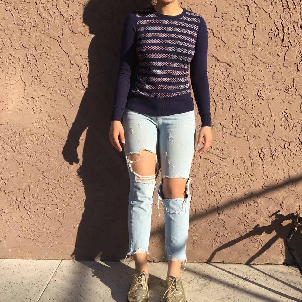 80s inspired dark blue long sleeve.